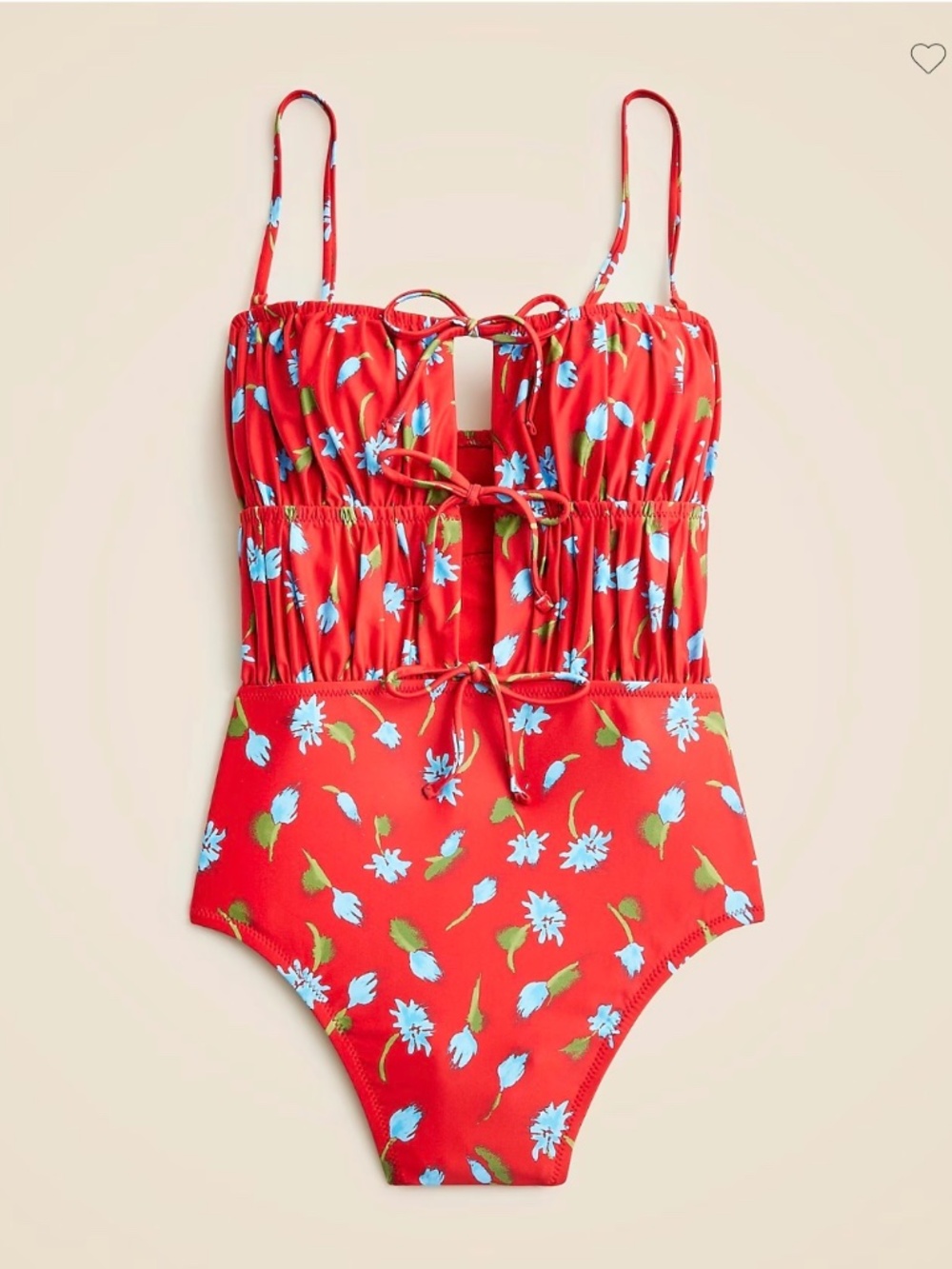Ruched cutout one piece in brushed daisy print, red multi